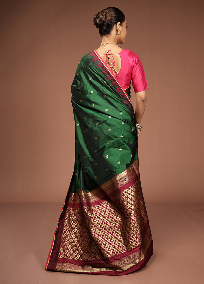 Green Kanjivaram Silk Saree With Blouse Piece