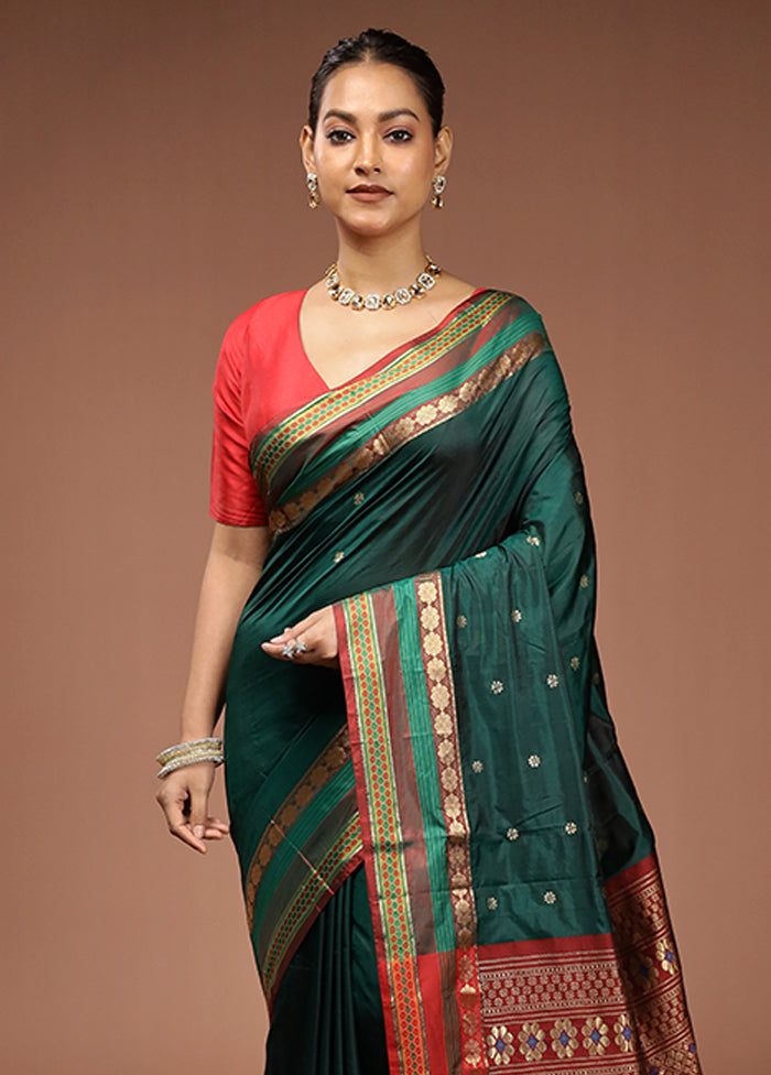Green Kanjivaram Silk Saree With Blouse Piece
