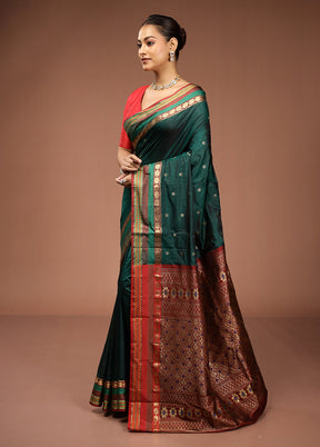 Green Kanjivaram Silk Saree With Blouse Piece