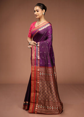 Purple Kanjivaram Silk Saree With Blouse Piece
