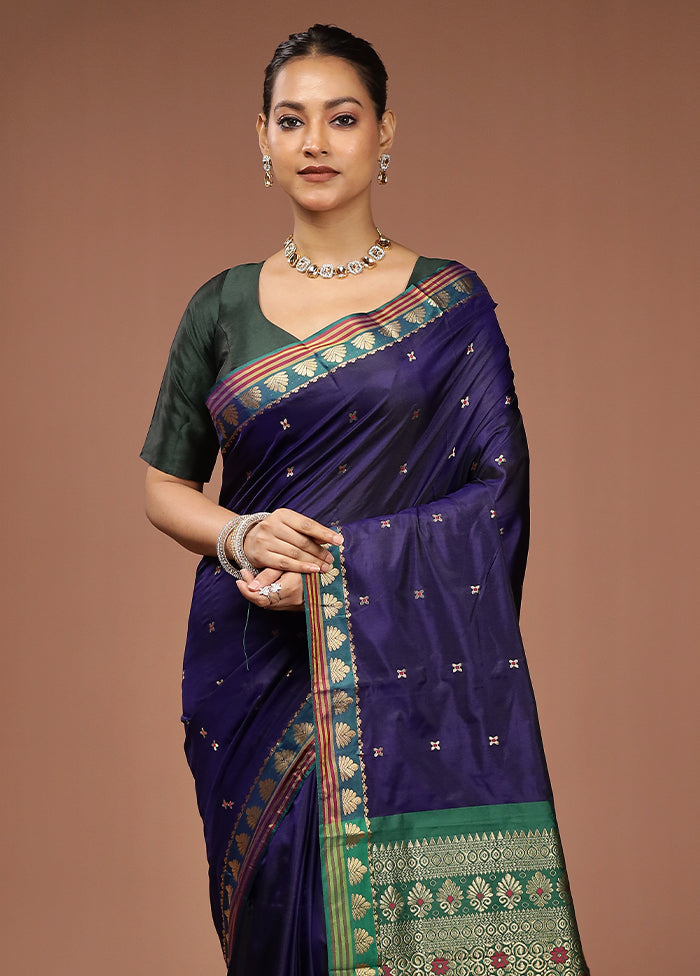 Blue Kanjivaram Silk Saree With Blouse Piece