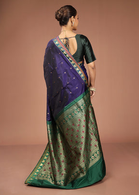 Blue Kanjivaram Silk Saree With Blouse Piece
