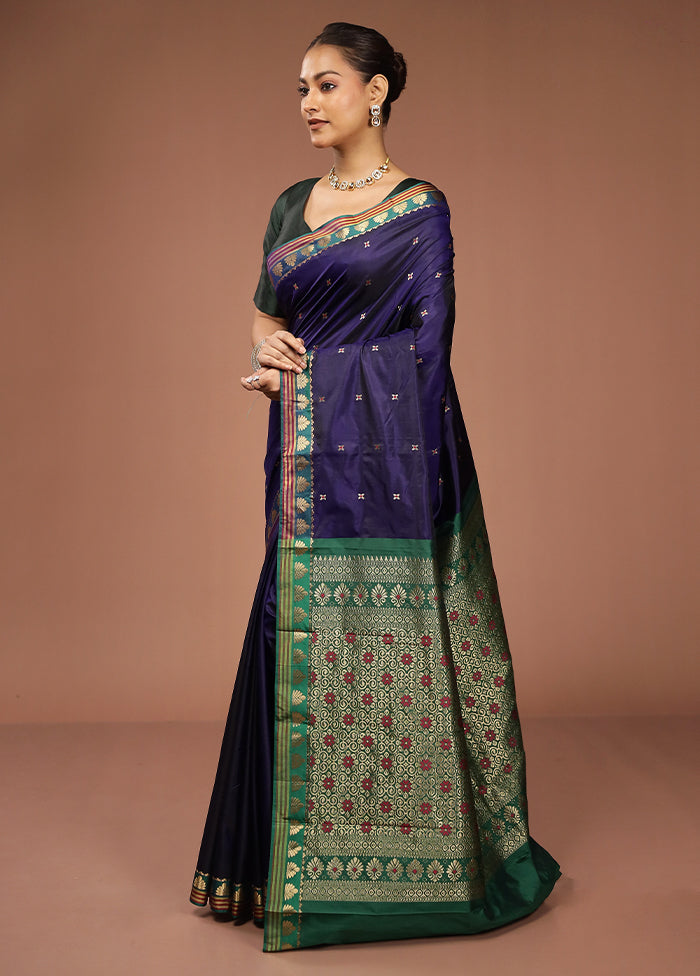 Blue Kanjivaram Silk Saree With Blouse Piece