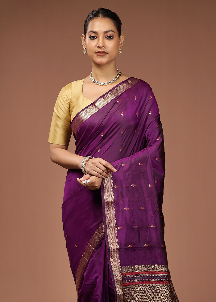 Purple Kanjivaram Silk Saree With Blouse Piece