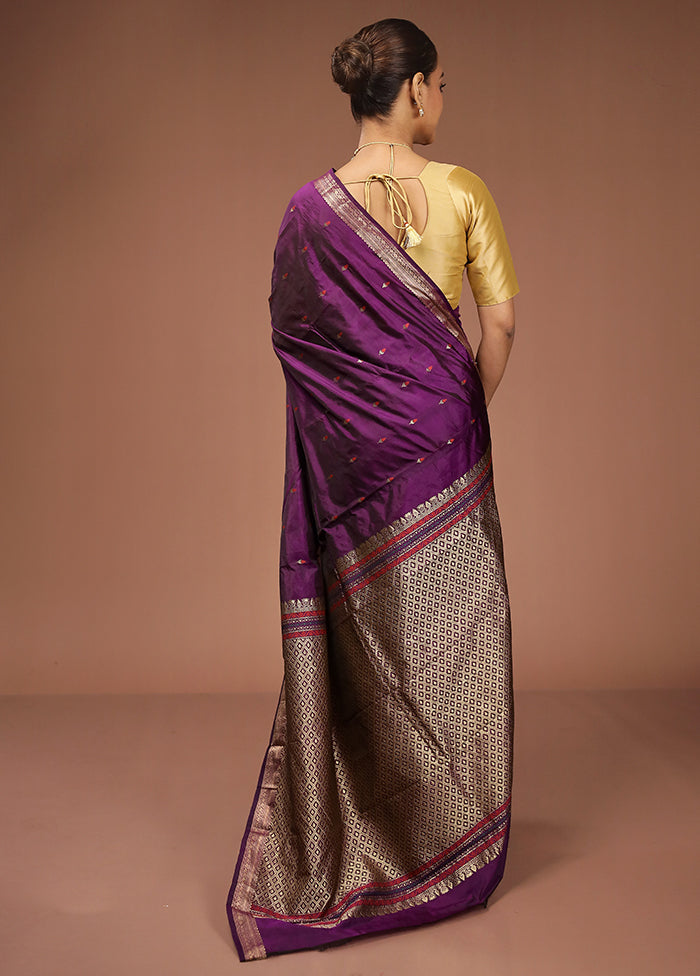 Purple Kanjivaram Silk Saree With Blouse Piece