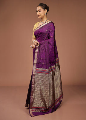Purple Kanjivaram Silk Saree With Blouse Piece