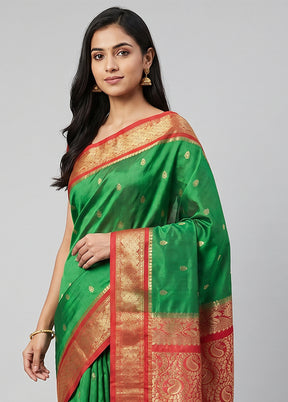 Green Kanjivaram Silk Saree With Blouse Piece