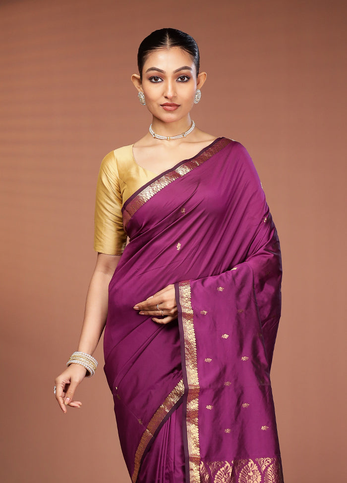 Purple Kanjivaram Silk Saree With Blouse Piece
