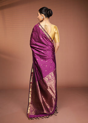 Purple Kanjivaram Silk Saree With Blouse Piece