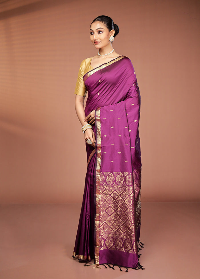 Purple Kanjivaram Silk Saree With Blouse Piece