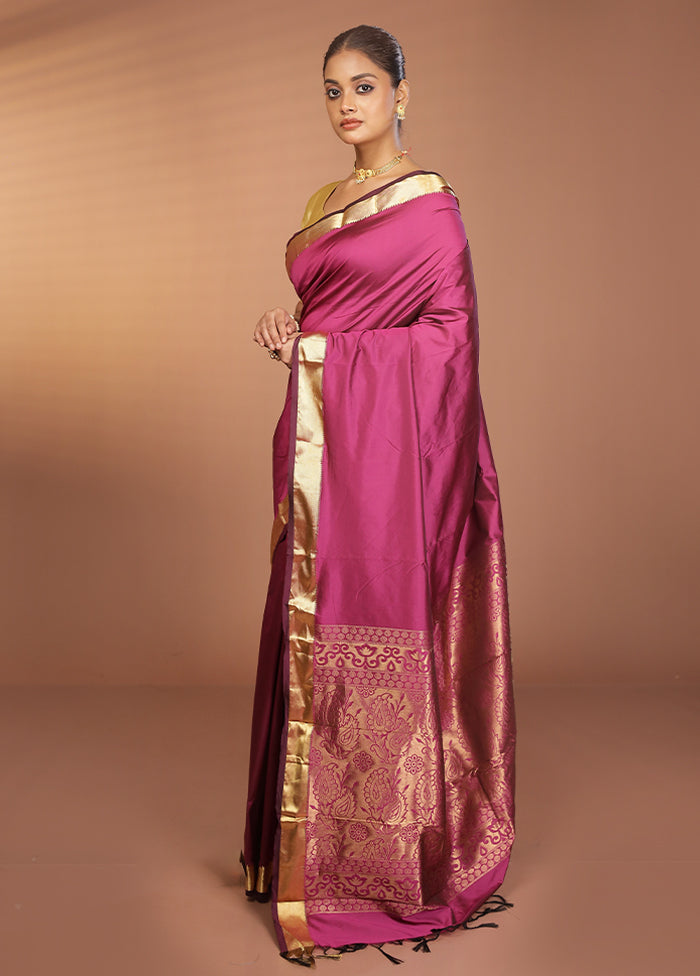 Purple Kanjivaram Silk Saree With Blouse Piece