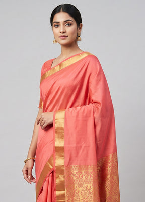 Pink Kanjivaram Silk Saree With Blouse Piece