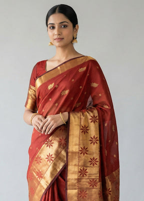 Maroon Kanjivaram Silk Saree With Blouse Piece