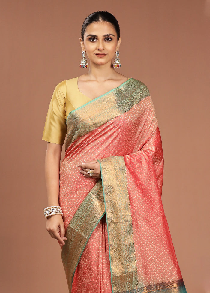 Orange Kanjivaram Silk Saree With Blouse Piece