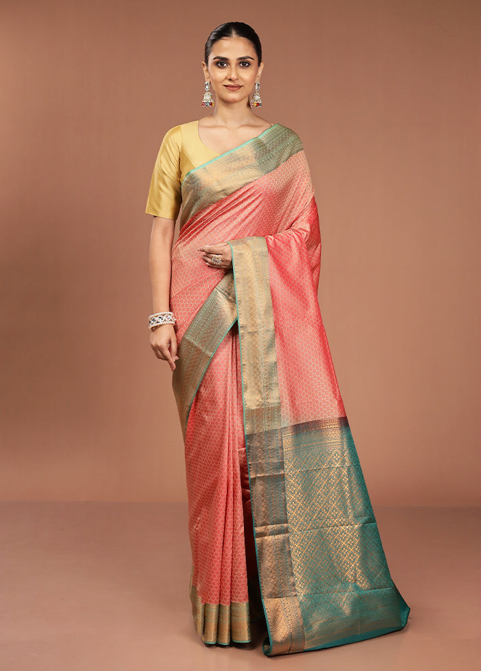 Orange Kanjivaram Silk Saree With Blouse Piece