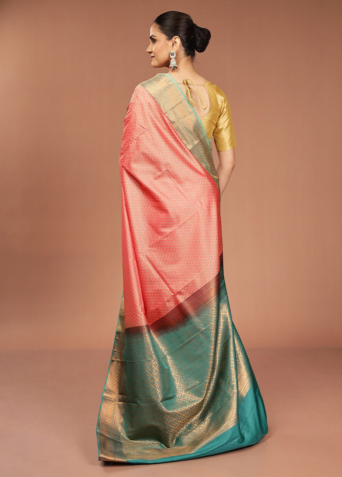 Orange Kanjivaram Silk Saree With Blouse Piece