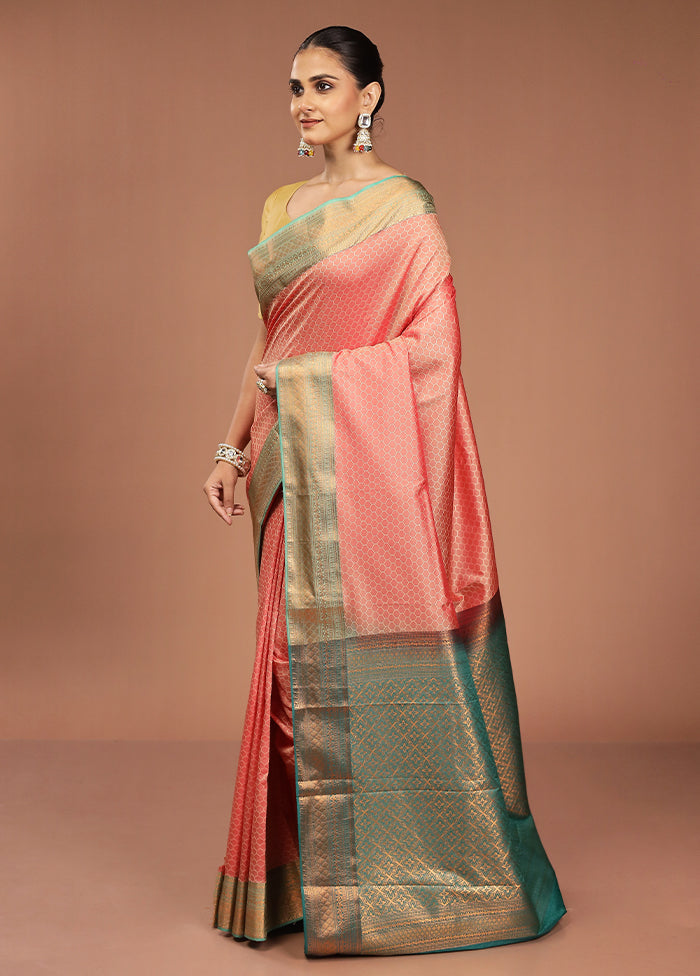 Orange Kanjivaram Silk Saree With Blouse Piece