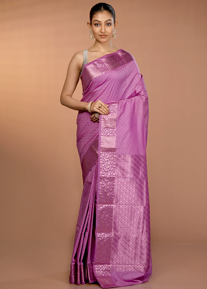Purple Kanjivaram Silk Saree With Blouse Piece
