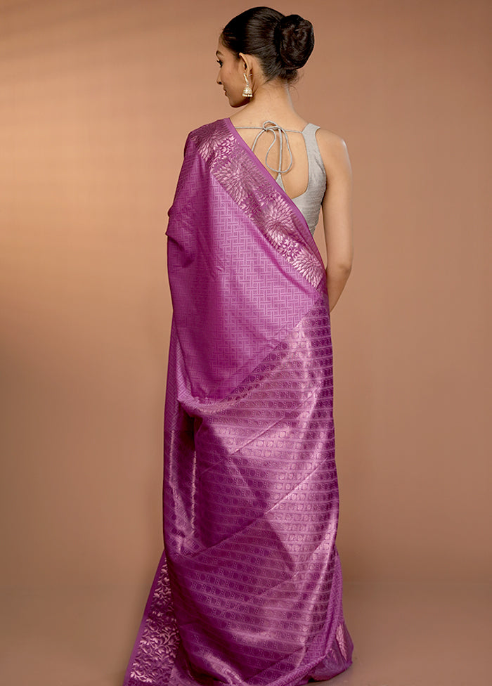 Purple Kanjivaram Silk Saree With Blouse Piece