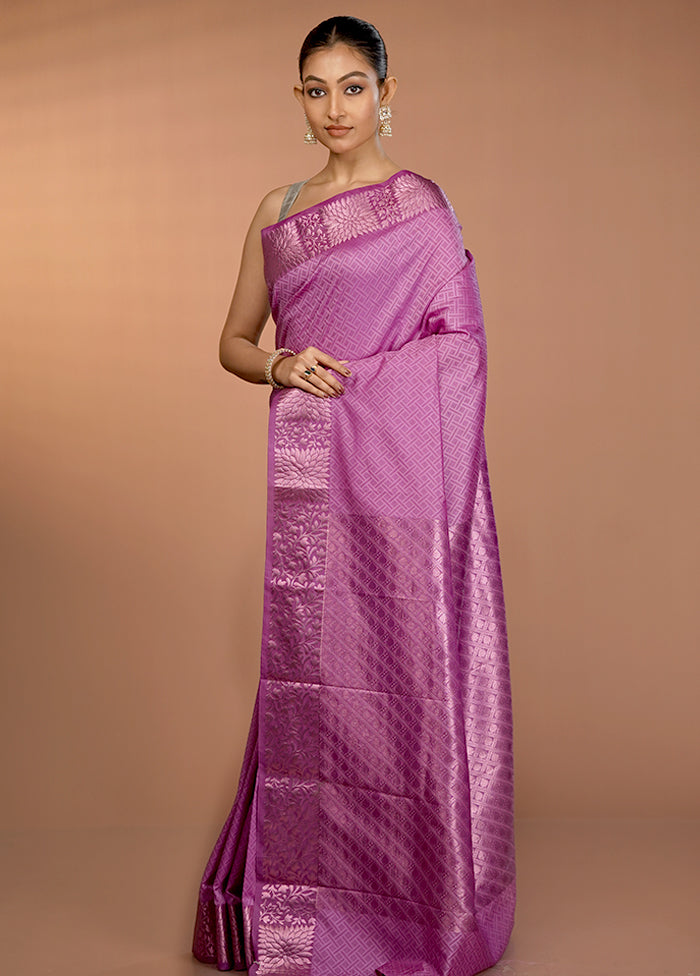 Purple Kanjivaram Silk Saree With Blouse Piece