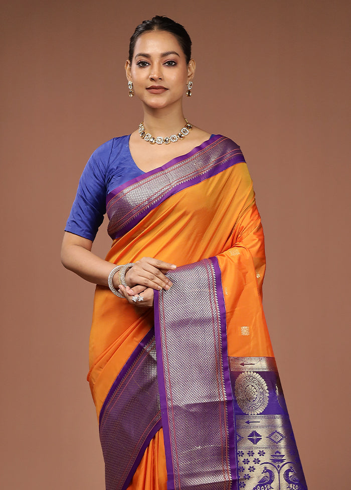 Orange Kanjivaram Silk Saree With Blouse Piece