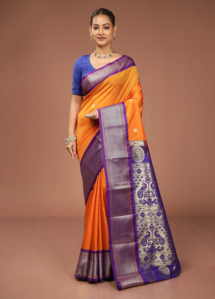 Orange Kanjivaram Silk Saree With Blouse Piece