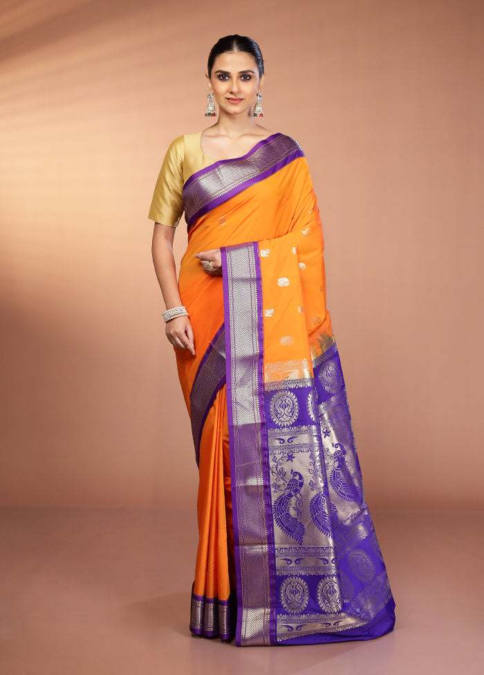 Orange Kanjivaram Silk Saree With Blouse Piece