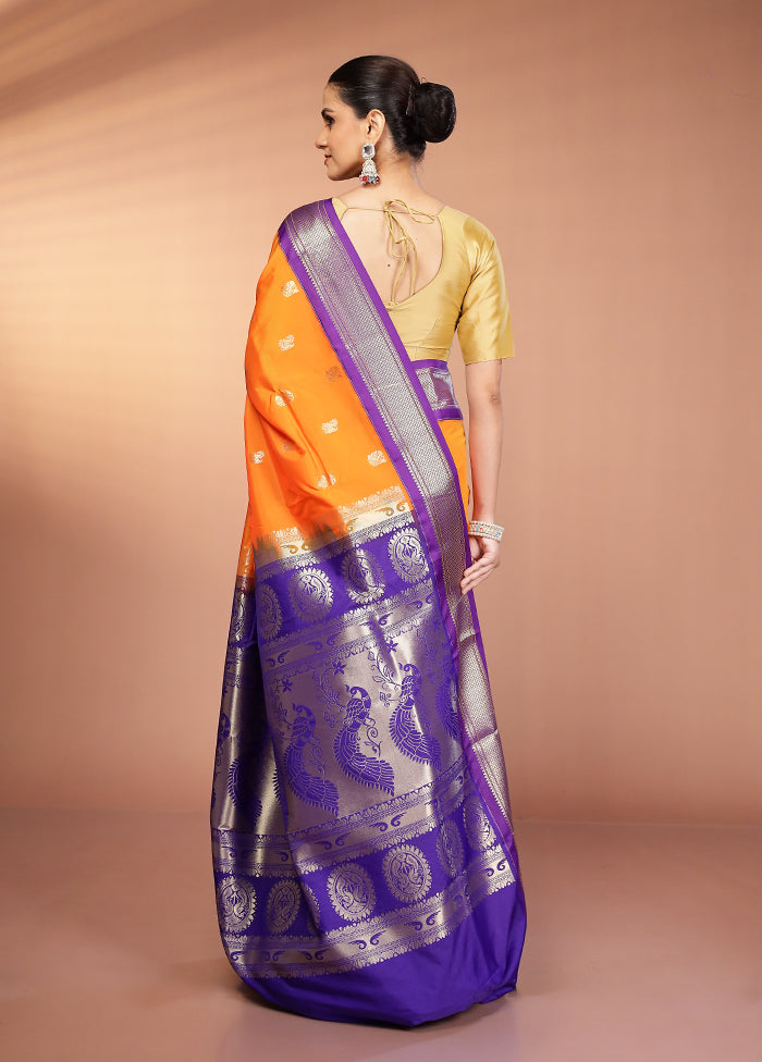 Orange Kanjivaram Silk Saree With Blouse Piece