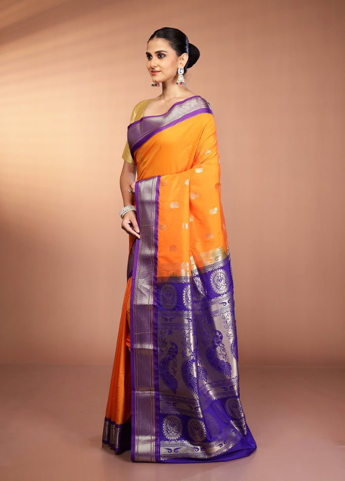 Orange Kanjivaram Silk Saree With Blouse Piece