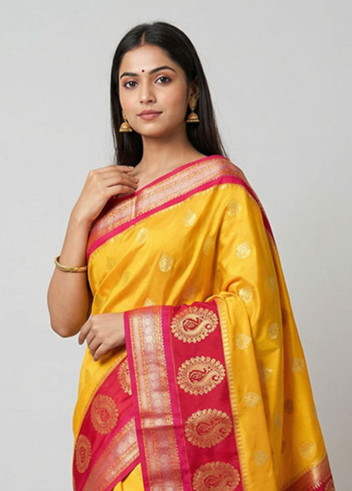 Yellow Kanjivaram Silk Saree With Blouse Piece