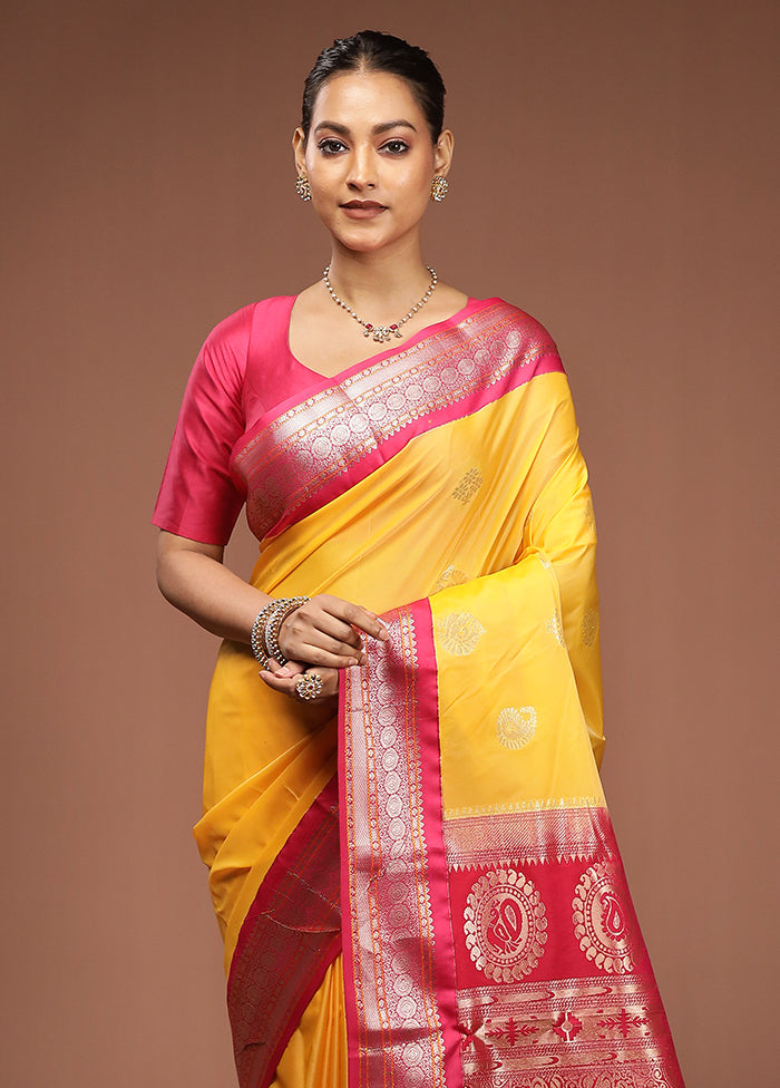 Yellow Kanjivaram Silk Saree With Blouse Piece