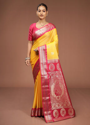 Yellow Kanjivaram Silk Saree With Blouse Piece