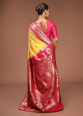 Yellow Kanjivaram Silk Saree With Blouse Piece
