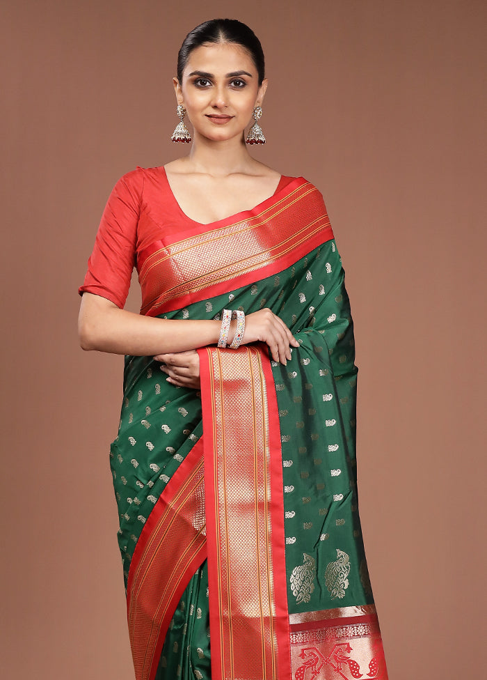 Green Kanjivaram Silk Saree With Blouse Piece