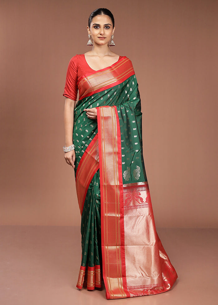 Green Kanjivaram Silk Saree With Blouse Piece