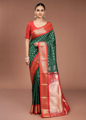 Green Kanjivaram Silk Saree With Blouse Piece