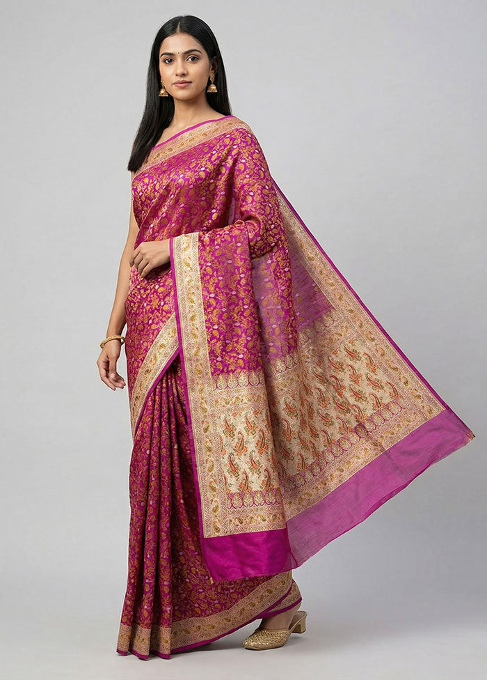 Pink Handloom Tanchoi Pure Silk Saree With Blouse Piece