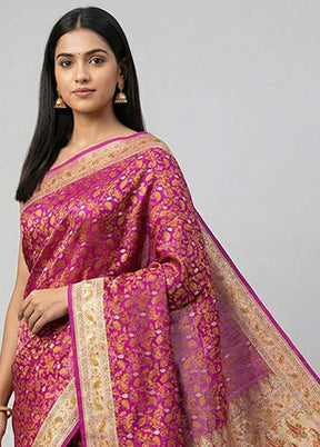Pink Handloom Tanchoi Pure Silk Saree With Blouse Piece