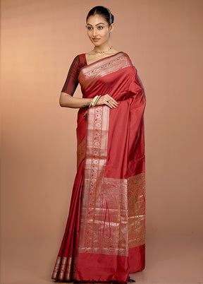 Red Dupion Silk Saree With Blouse Piece