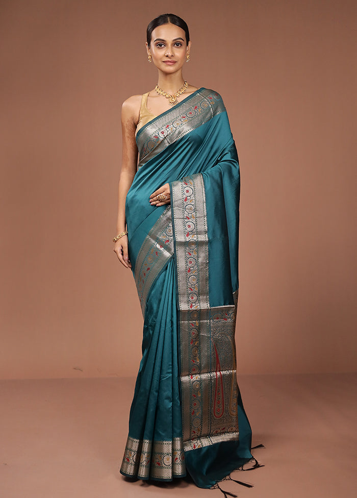 Green Dupion Silk Saree With Blouse Piece