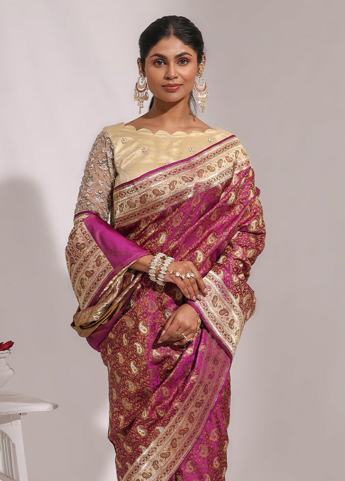 Purple Handloom Tanchoi Pure Silk Saree With Blouse Piece