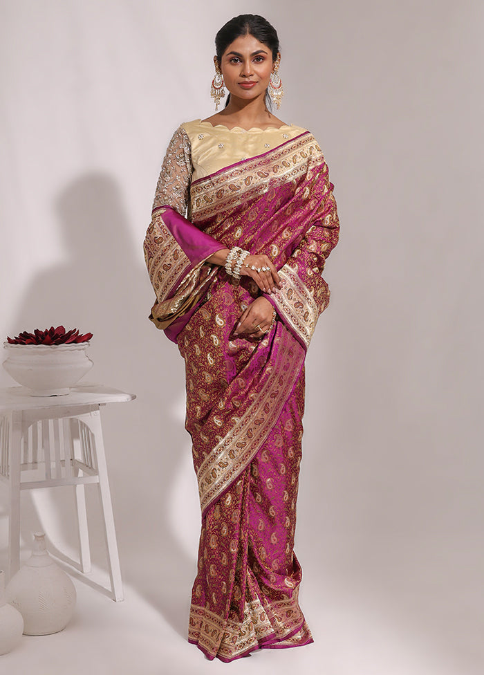 Purple Handloom Tanchoi Pure Silk Saree With Blouse Piece