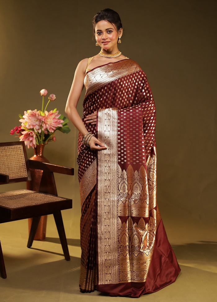 Maroon Banarasi Silk Saree With Blouse Piece