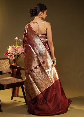 Maroon Banarasi Silk Saree With Blouse Piece