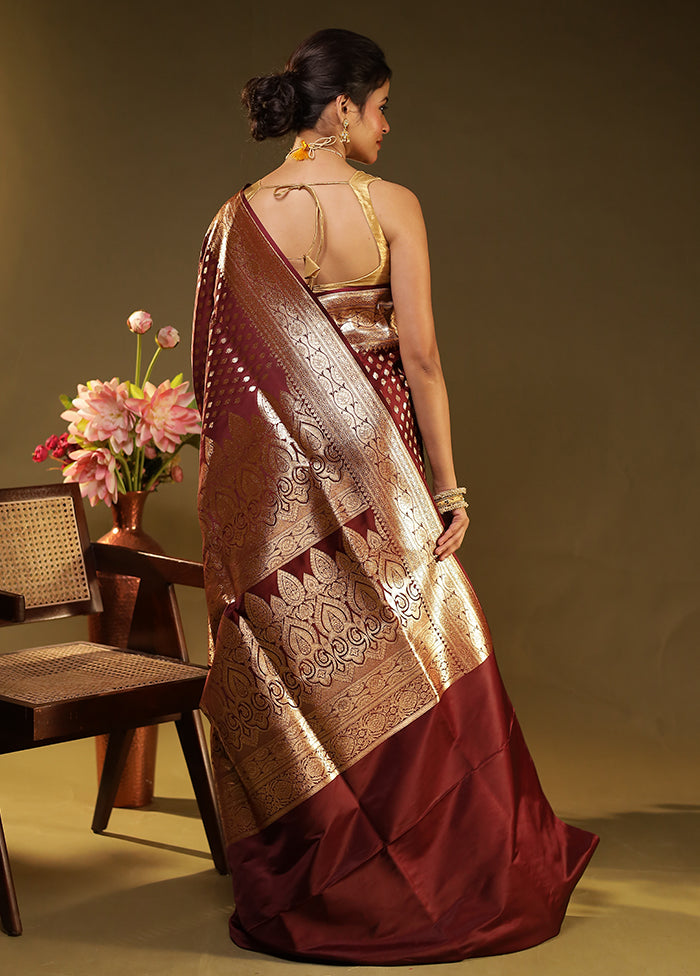 Maroon Banarasi Silk Saree With Blouse Piece