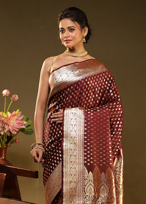 Maroon Banarasi Silk Saree With Blouse Piece