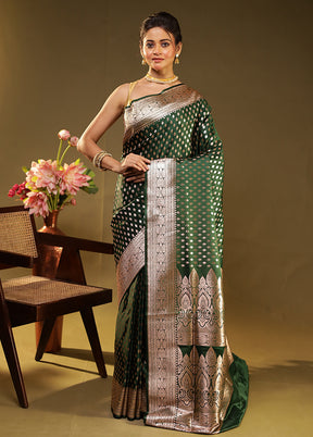 Green Banarasi Silk Saree With Blouse Piece
