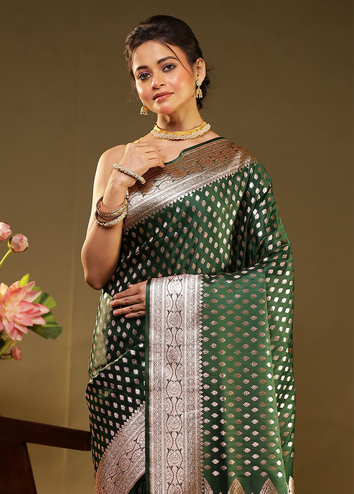 Green Banarasi Silk Saree With Blouse Piece