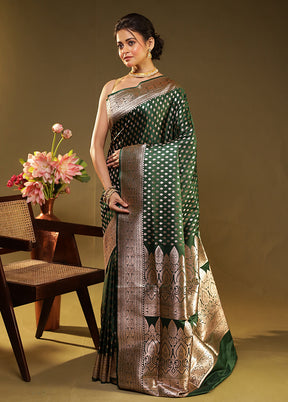 Green Banarasi Silk Saree With Blouse Piece