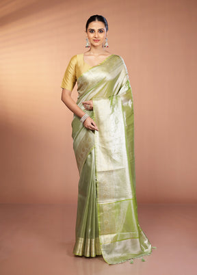 Green Tissue Silk Saree With Blouse Piece